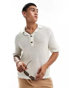 Кремовая трикотажная рубашка-поло с кубинским воротником на 2 пуговицах Abercrombie & Fitch