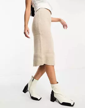 Кремовая трикотажная юбка миди Vila