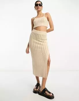 Кремовая юбка макси крючком ASOS DESIGN — часть комплекта