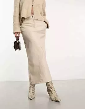 Кремовая юбка миди из искусственной кожи River Island