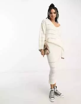Кремовая юбка миди в полоску ASOS