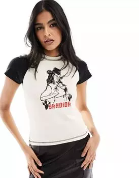 Кремовая укороченная футболка Noisy May с принтом «ковбой»