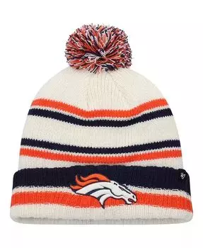 Кремовая вязаная шапка Denver Broncos Driftway для мальчиков и девочек с манжетами и помпоном '47 Brand, слоновая кость/кремовый