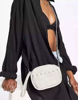 Кремовая замшевая сумка через плечо с заклепками под крокодила Urbancode