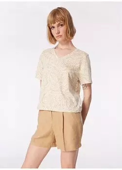 Кремовая женская футболка с V-образным вырезом 38VND4012 Benetton, кремовый