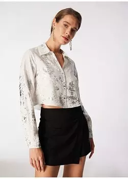 Кремовая женская рубашка с укороченным воротником SPBF4SL-GML5587 People By Fabrika, кремовый