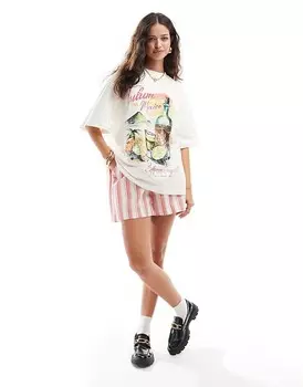 Кремово-белая футболка бойфренда ASOS DESIGN с графическим принтом «Тулум» и текилой