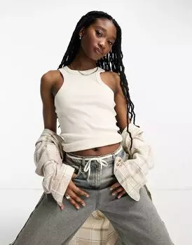 Кремово-белая майка с воротником-борцовкой Noisy May