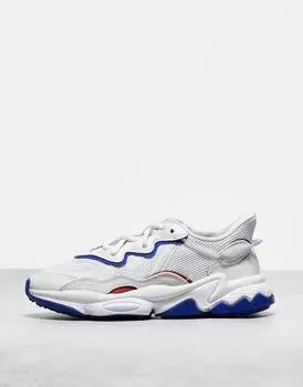 Кремово-белые кроссовки adidas Originals Ozweego с синими и красными деталями