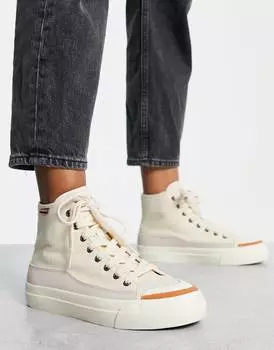 Кремово-белые замшевые высокие кроссовки на шнуровке Levi's