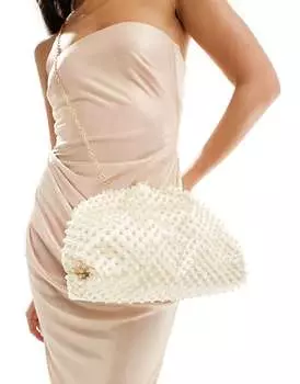 Кремово-белый клатч True Decadence с жемчужным декором по всей поверхности