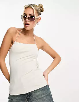 Кремово-белый топ с бретельками и бретельками на кулиске Weekday Shani
