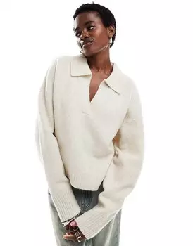 Кремово-белый вязаный джемпер-поло Monki