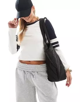 Кремово-темно-синяя рубашка с длинными рукавами ASOS DESIGN с деталями реглан
