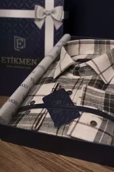 Кремово-зеленая рубашка узкого кроя Lumberjack с узором в подарочной упаковке Etikmen, бежевый