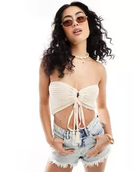 Кремовое бандо с завязками в рубчик Miss Selfridge