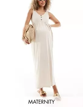 Кремовое длинное летнее платье Mamalicious Maternity с планкой на пуговицах и двумя функциями для кормления Mama.licious