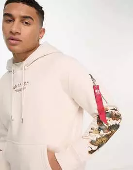 Кремовое худи с вышивкой дракона Alpha Industries