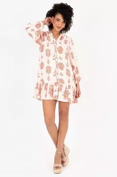 Кремовое мини-платье с длинными рукавами и ниспадающим низом Lovedrobe, бежевый