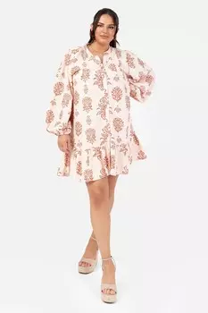 Кремовое мини-платье с длинными рукавами и ниспадающим низом Lovedrobe, бежевый