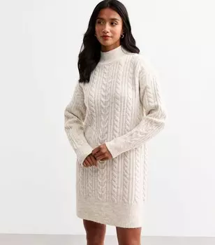 Кремовое мини-платье вязанной вязки Petite New Look, кремовый