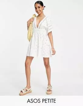 Кремовое мини-юбка с вышивкой и галстуком ASOS DESIGN Petite