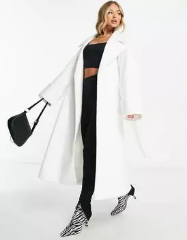 Кремовое пальто с начесом и поясом ASOS DESIGN smart hero