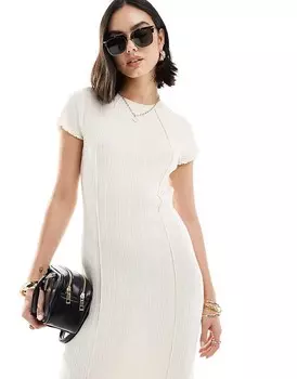 Кремовое платье из фактурного джерси с салатовой каймой Vero Moda