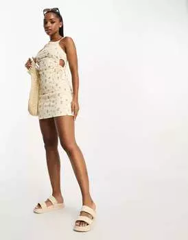 Кремовое платье-комбинация с завязками по бокам Pieces