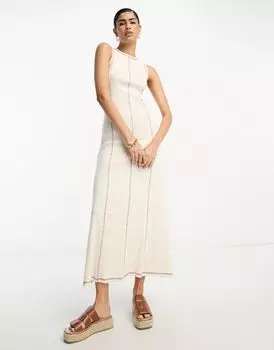 Кремовое платье макси без рукавов с контрастной строчкой ASOS DESIGN