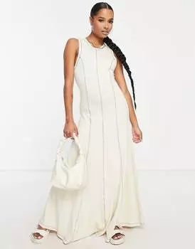 Кремовое платье макси из джерси с контрастной отстрочкой Topshop