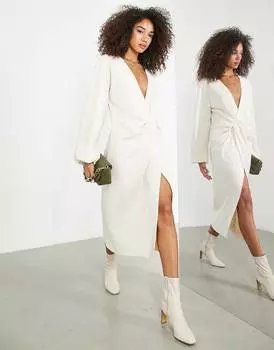 Кремовое платье миди с напуском и драпировкой спереди ASOS EDITION