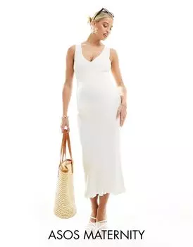 Кремовое платье миди с v-образным вырезом и бретелями ASOS DESIGN Maternity