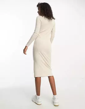 Кремовое платье миди в рубчик с длинными рукавами Vero Moda