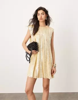 Кремовое платье мини со складками и пайетками ASOS EDITION
