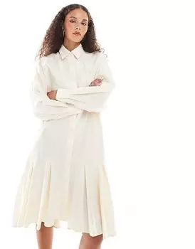 Кремовое платье-рубашка средней длины с декором в виде годе Urban Revivo