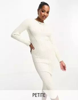 Кремовое приталенное трикотажное платье миди In The Style Petite x Georgia Louise