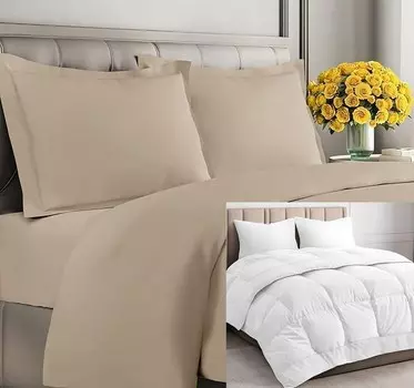 Кремовое пуховое одеяло CGK Unlimited с одеялом (Cali King) — очень мягкий пододеяльник с 1 наволочкой — альтернативное белое пуховое одеяло — роскошный постельный комплект