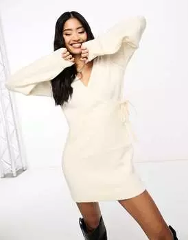 Кремовое трикотажное мини-платье с балетным запахом Miss Selfridge
