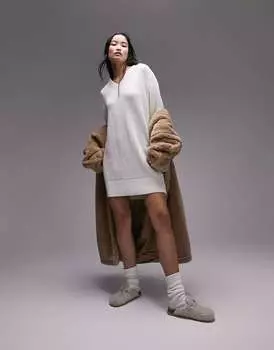 Кремовое трикотажное мини-платье с v-образным вырезом Topshop