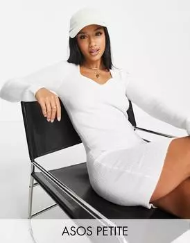 Кремовое трикотажное мини-платье с вырезом в форме сердца ASOS DESIGN Petite