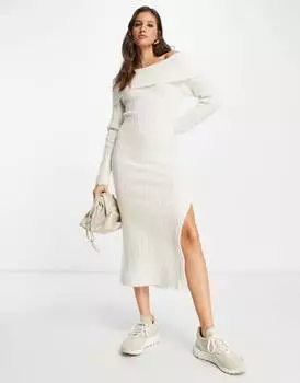 Кремовое трикотажное платье макси с открытыми плечами ASOS DESIGN