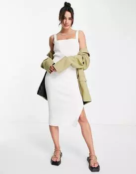 Кремовое трикотажное платье миди с квадратным вырезом ASOS DESIGN