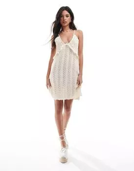 Кремовое трикотажное платье мини с бретелями и люверсами ASOS DESIGN