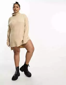 Кремовое вязаное платье-джемпер с высоким воротником Brave Soul ming