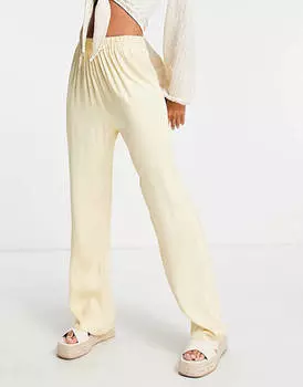 Кремовые атласные брюки широкого кроя River Island