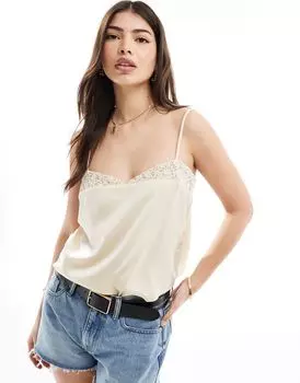 Кремовые атласные майки со вставками крючком ASOS DESIGN