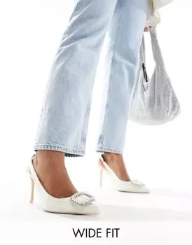 Кремовые атласные туфли на каблуке с открытой пяткой с декорированной пряжкой Public Desire Bridal Wide Fit Flora Public Desire Wide Fit