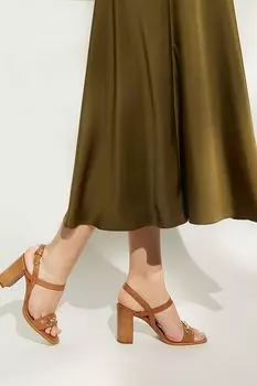 Кремовые босоножки на блочном каблуке Jili с декором Dune London, коричневый