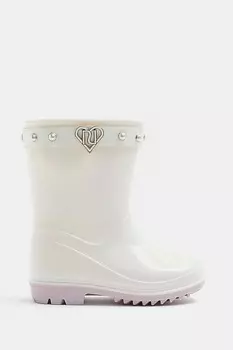 Кремовые девичьи жемчужные резиновые сапоги с сердечком River Island, бежевый
